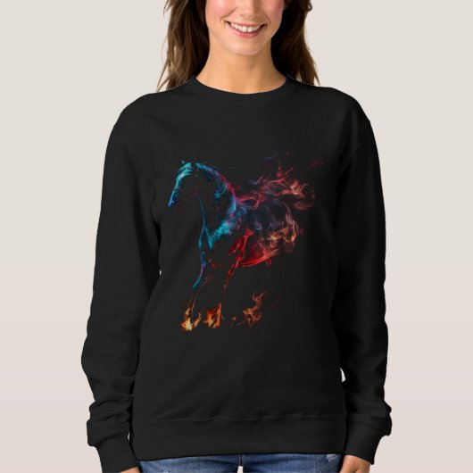 Sweatshirt Horse Flames Horse  Retro Rider Horses (Devant)