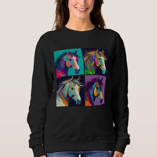 Sweatshirt Horse Pop Art Design Illustration Colorful Animal  (Devant)