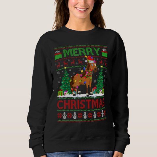 Sweatshirt Horse Xmas Tree Lights Ugly Santa Horse Christma (Devant)
