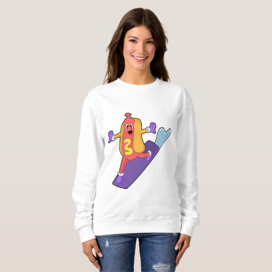 Sweatshirt Hot-dog as Snowboarder with Sonowboard (Devant entier)