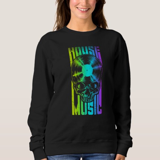 Sweatshirt House Music Dj Vinyl Record Musique Gothique Skull (Devant)