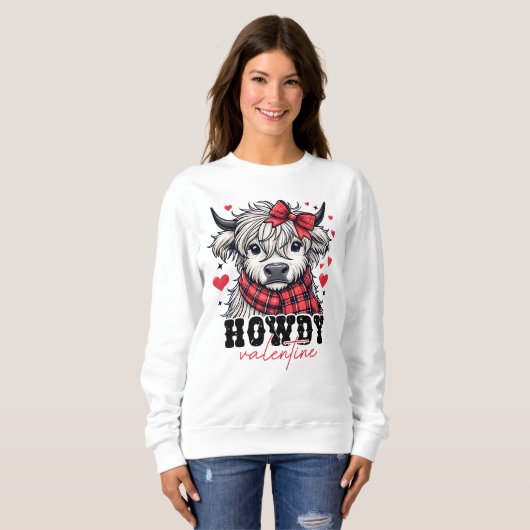 Sweatshirt Howdy Valentine Highland Cow (Devant entier)