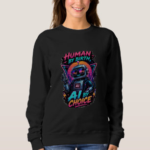 Sweatshirt Humain de naissance, IA par choix, néon robotique