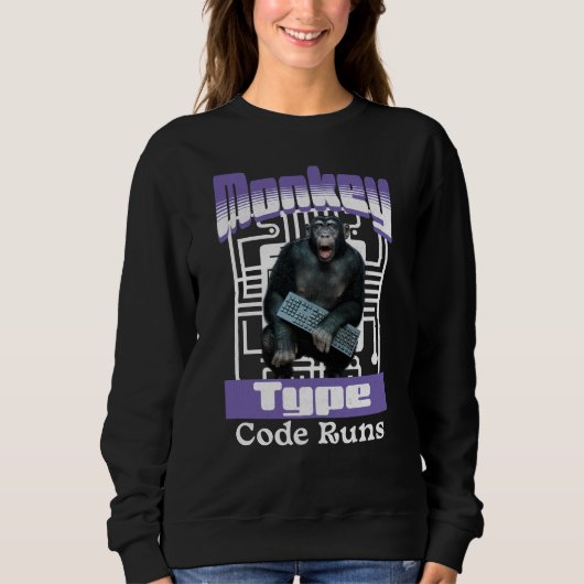 Sweatshirt Humour de programmeur sur le singe qui tape du cod (Devant)