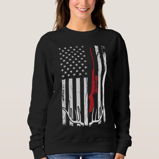 Sweatshirt Hunter American Flag USA Chasse Deer Cadeau (Devant)