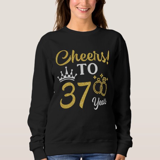 Sweatshirt Husband Wife Drinking Beer Wine Cheers To 37 Years (Devant)