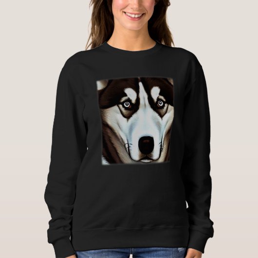 Sweatshirt Husky design dog imprint artwork face with Siberia (Devant)