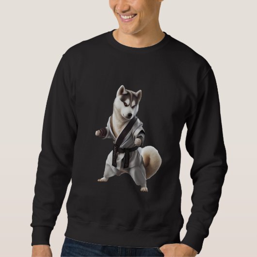 Sweatshirt Husky Dog Jouer Karate, Champion de Karate Husky D (Devant)