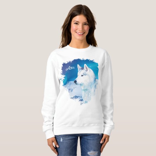 Sweatshirt Husky personnalisé avec montagnes (Devant entier)