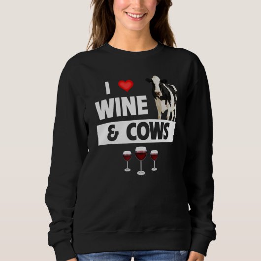 Sweatshirt I Love Wine and Cows Funny Farming Drinking Farm A (Devant)