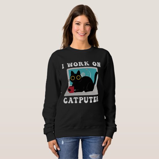 Sweatshirt I Work On Computer Cat Quotes black Cats (Devant entier)