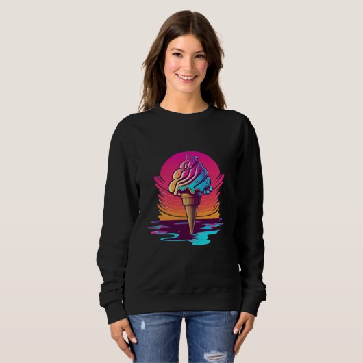 Sweatshirt Ice Cream Synthwave 80s Retrowave Aesthetic (Devant entier)