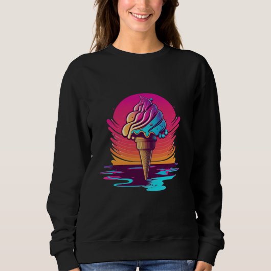 Sweatshirt Ice Cream Synthwave 80s Retrowave Aesthetic (Devant)