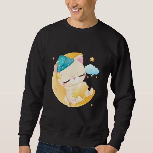 Sweatshirt Illustration de chaton lune mignonne (Devant)