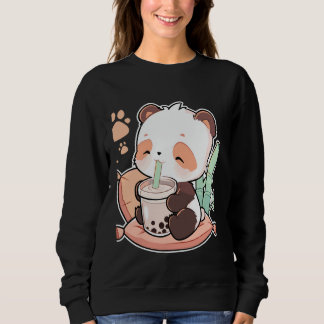 Sweatshirt Illustration de dessin animé de panda buvant du th