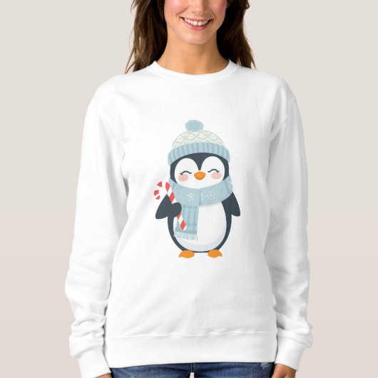 Sweatshirt Illustration de manchot de Noël mignon (Devant)