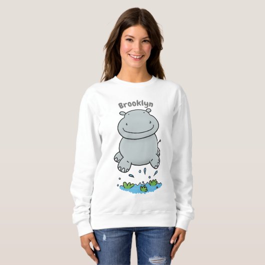 Sweatshirt Illustration de saut en hippo mignon (Devant entier)