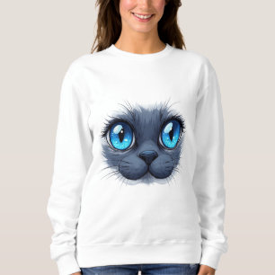 Sweatshirt Illustration de visage de chat yeux bleus de près