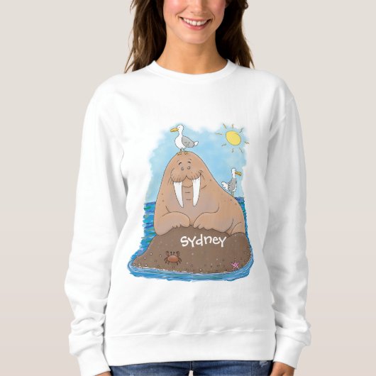 Sweatshirt Illustration drôle de morse joyeux (Devant)