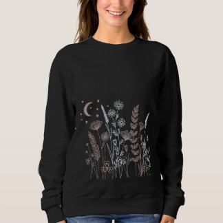 Sweatshirt Illustration florale de nuit bohème – Lune, étoile