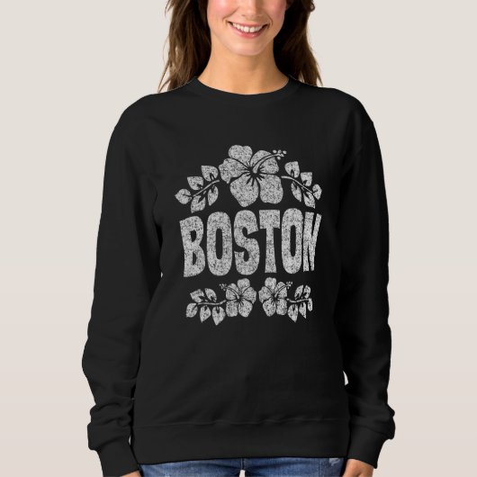 Sweatshirt Impression Fleurs de Boston Blanc en Distress (Devant)