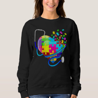 Sweatshirt Infirmière drôle Autisme Puzzle Stethoscope Coeur