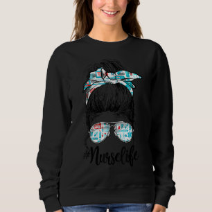 Sweatshirt Infirmière Messy Bun Infirmière Durée de vie Rn Lp