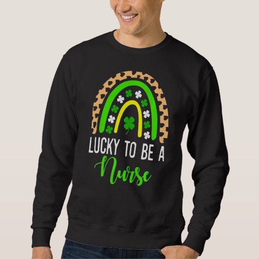 Sweatshirt Infirmière St Patrick S Day Lucky Rainbow Leopard (Devant)