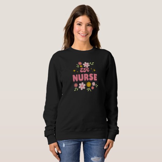 Sweatshirt Infirmière Urgences Fleur Rétro (Devant entier)