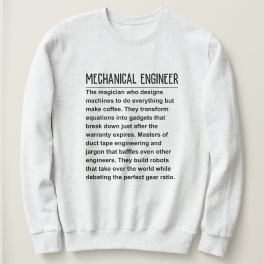 Sweatshirt Ingénieur mécanique (Design devant)
