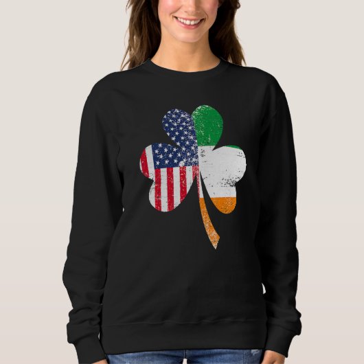 Sweatshirt Ireland Shamrock St Patricks Day IRISH US FLAG Pre (Devant)