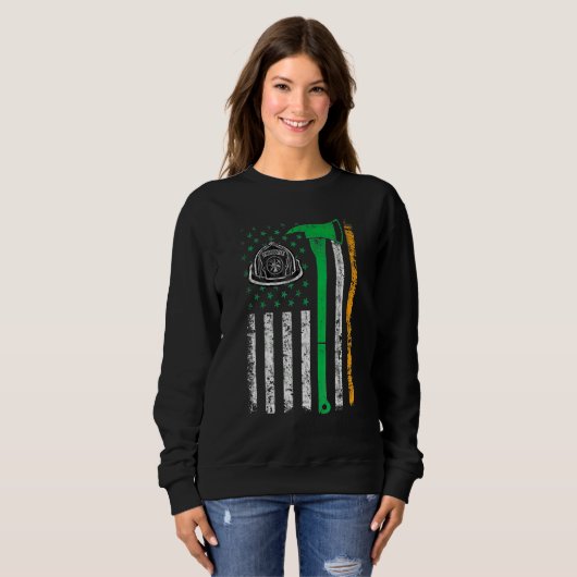 Sweatshirt Irish American US Flag Firefighter Axe Fire St Pat (Devant entier)