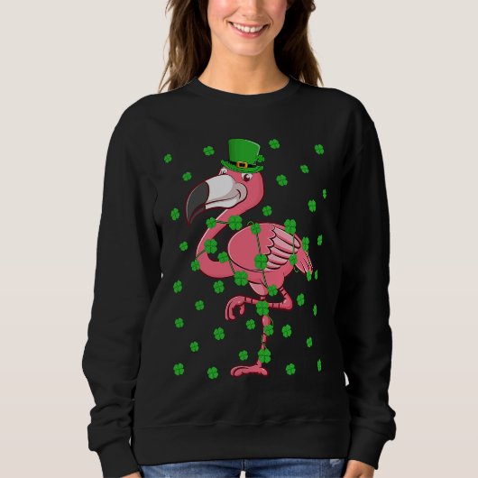 Sweatshirt Irish Shamrock Leprechaun Flamingo Bird St Patrick (Devant)