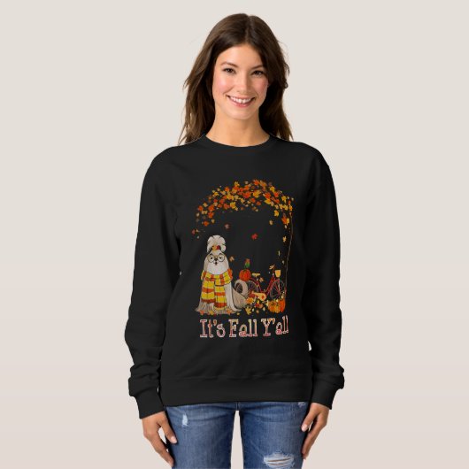 Sweatshirt It's Fall Y'all Shih Tzu Bike Pumpkin Spice Autumn (Devant entier)