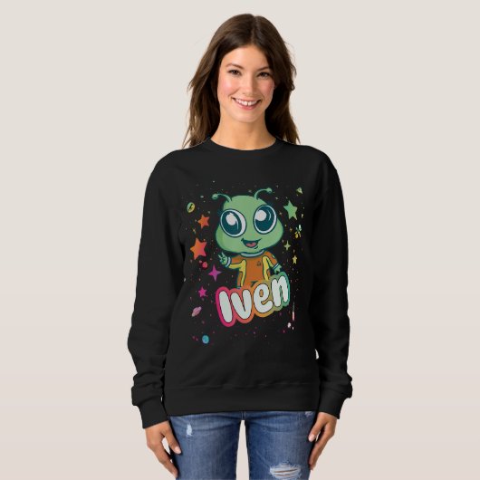 Sweatshirt IVEN - Nom du garçon mignon avec un Alien mignon (Devant entier)