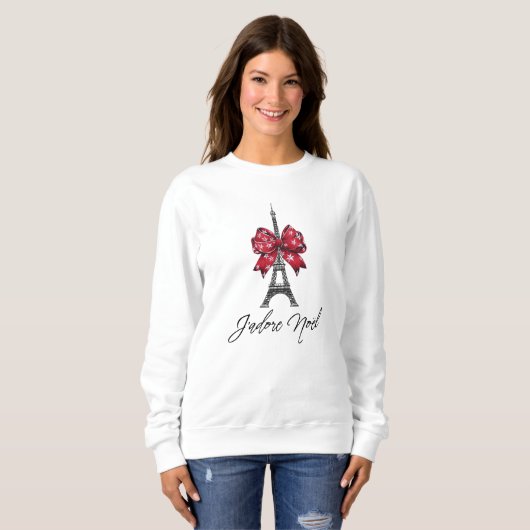 Sweatshirt J'adore Noël Eiffel Tower Red Plaid Christmas Bow (Devant entier)
