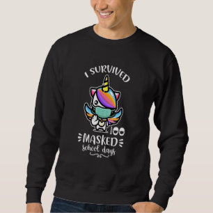 Sweatshirt J'Ai Survécu À 100 Jours Scolaires Masqués Unicorn