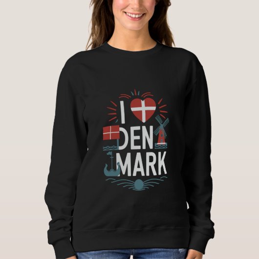 Sweatshirt J'aime Drapeau Danemark Moulin à vent Viking Batea (Devant)