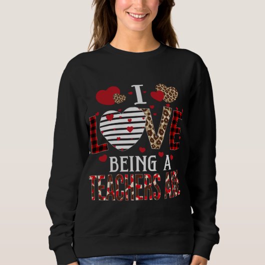 Sweatshirt J'Aime Être Un Enseignant Aide Red Plaid Hearts Va (Devant)