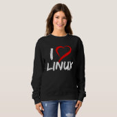 Sweatshirt J'aime Linux avec le manchot Tux du cœur Open Sour (Devant entier)