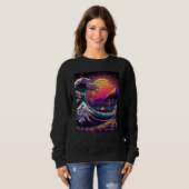 Sweatshirt Japanese Art Ukiyo-e Style Retrowave Great Wave Of (Devant entier)