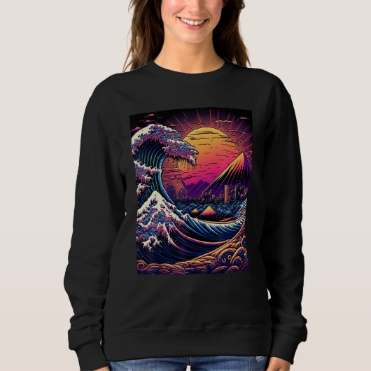 Sweatshirt Japanese Art Ukiyo-e Style Retrowave Great Wave Of (Devant)