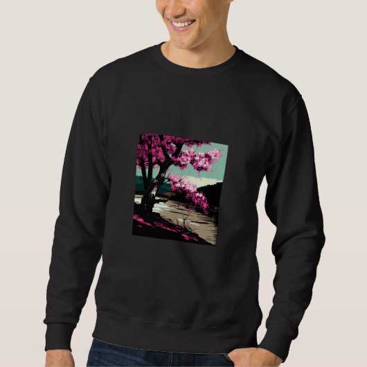 Sweatshirt Japanese Cherry blossom next to a lake painting (Devant)