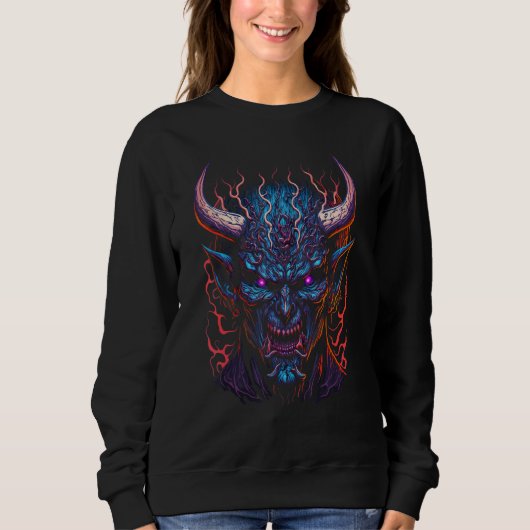 Sweatshirt Japanese Oni Mask Demon Face Art Skull Devil Haraj (Devant)