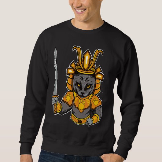 Sweatshirt Japanese Samurai Katana Ninja Cat Sword Feline Oyo (Devant)