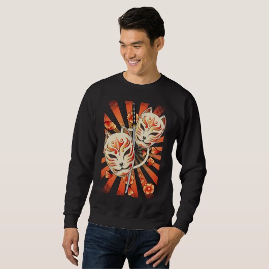 Sweatshirt Japon Anime Samurai Fleurs de Masque d'épée (Devant entier)
