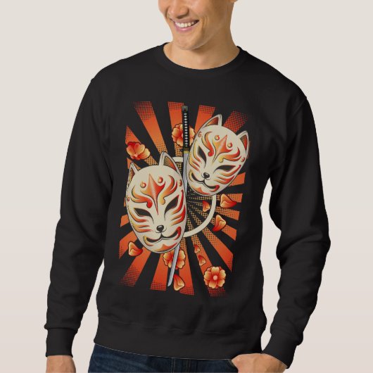 Sweatshirt Japon Anime Samurai Fleurs de Masque d'épée (Devant)