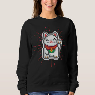 Sweatshirt Japonais Waving Arm Lucky Cat Pixels Esthétique 1