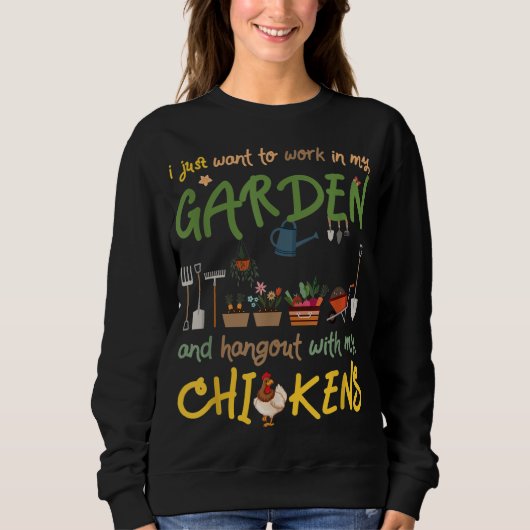 Sweatshirt Jardinage et poulets travaillent dans le jardin Ha (Devant)