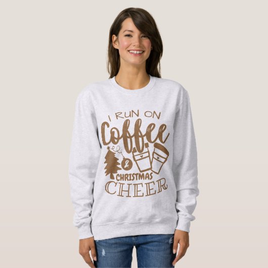 Sweatshirt Je cours sur le café et Noël Cheval Script Brown S (Devant entier)